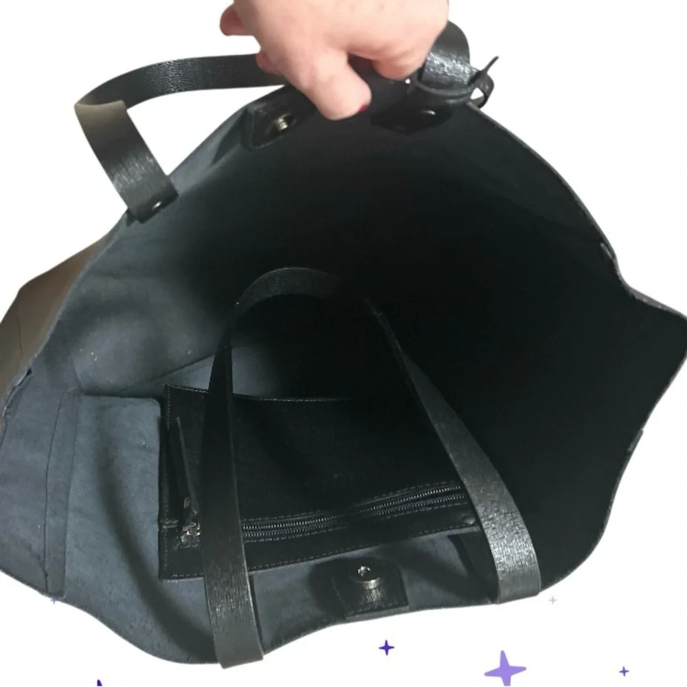 Isabella Fiore Black Tote Bag with Glossy Finish - Picture 4 of 7